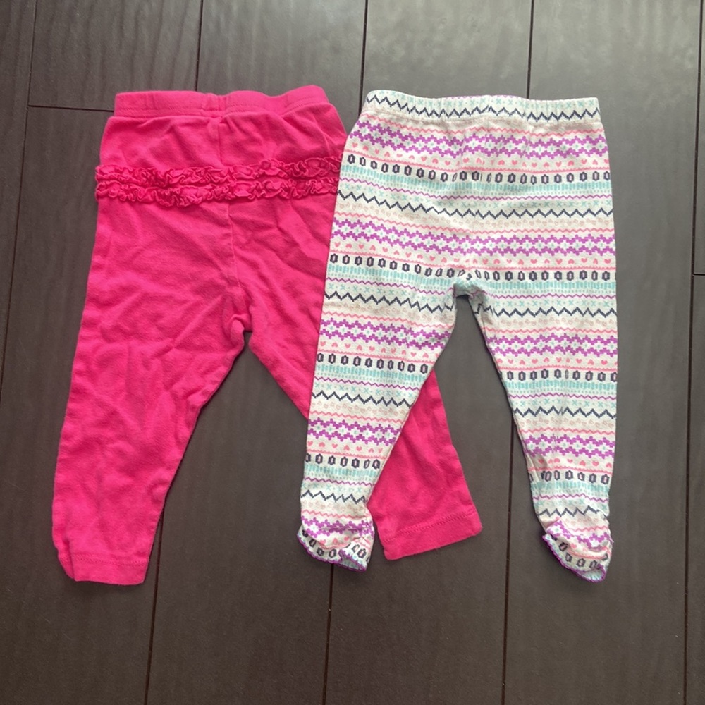 Gerber & Circo baby girl pink & zigzag print leggings bundle size 12M EUC